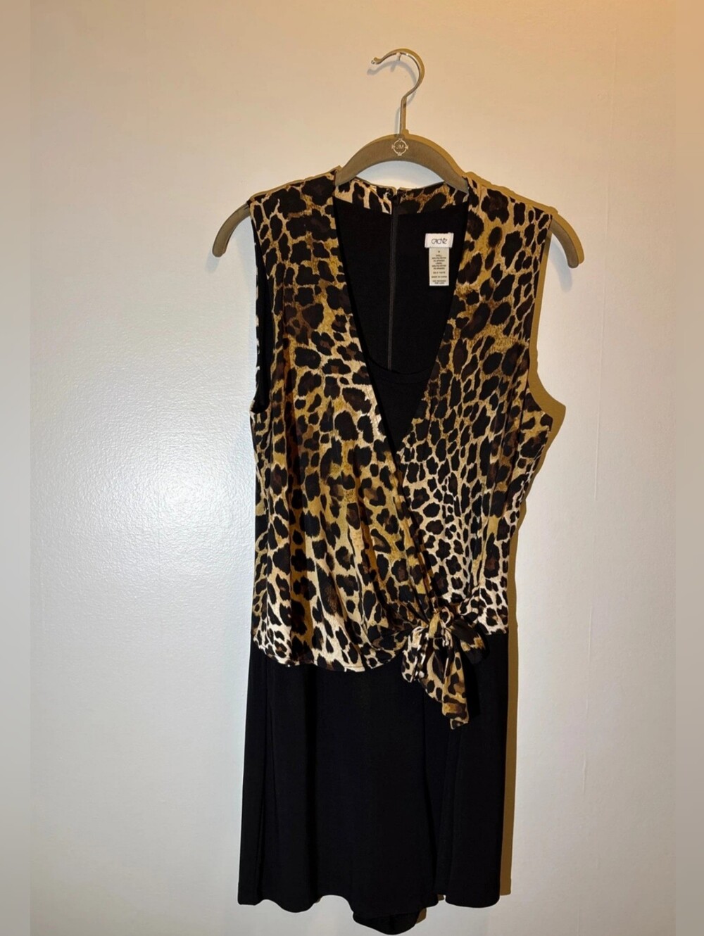 Cache Vintage 90's Sleeveless Leopard Print Tie-side Romper Black & Brown Medium